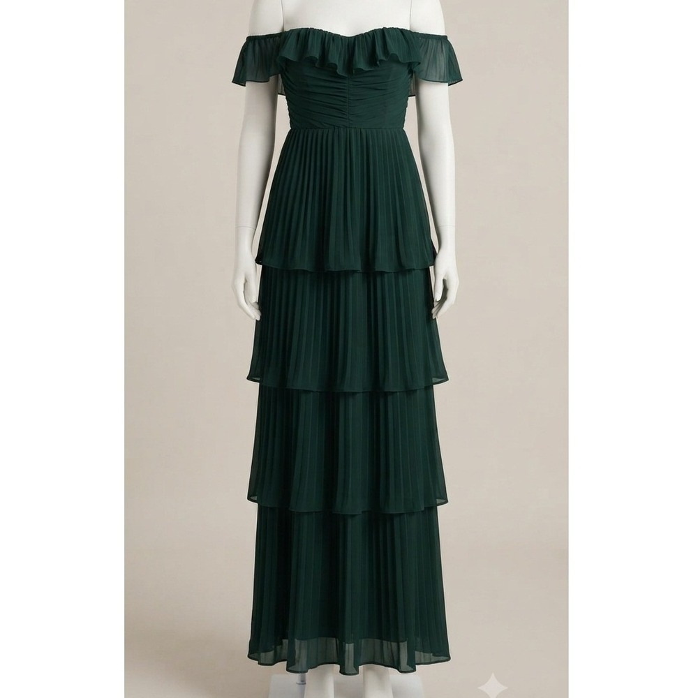 Lulus Always Remarkable Emerald Pleated Off-the-Shoulder Maxi Dress 1Xl NWT
